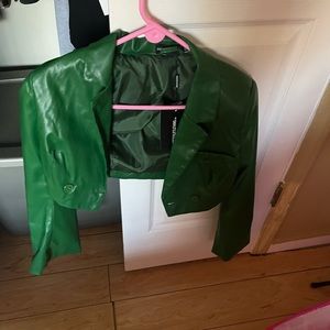 Green leather crop blazer